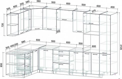 Готовая кухня Интерлиния Мила Лайт 1.68x3.2 левая (белый платинум/белый платинум/дуб бунратти)
