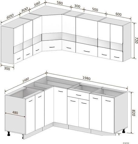 Готовая кухня Кортекс-мебель Корнелия Экстра 1.5x2.0 без столешницы (дуб сонома)
