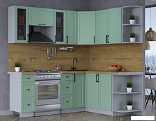 Готовая кухня Интерлиния Тренд 1.7x2.1 правая (мята/мята/дуб бунратти)
