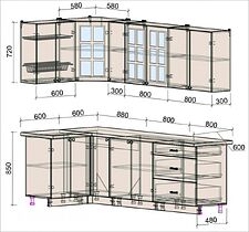 Угловая кухня Интерлиния Мила Деко 1.2x2.5 (океан/травертин серый)