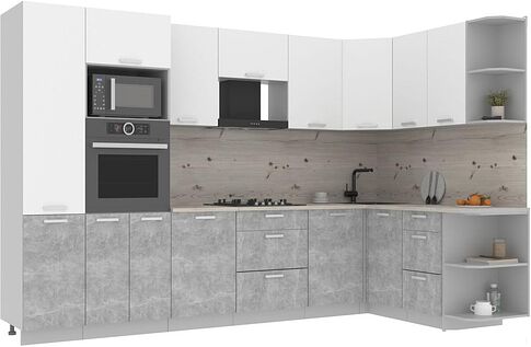 Готовая кухня Интерлиния Мила Лайт 1.68x3.2 правая (белый платинум/бетон/бискайская сосна)