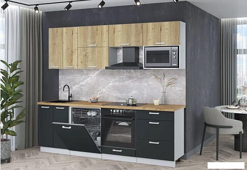 Готовая кухня Интерлиния Мила Лайт 2.4-ПМ2 (дуб золотой/антрацит/дуб бунратти)
