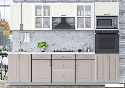 Готовая кухня Интерлиния Мила Шато 2.8В (белый/луна/серый каспий)