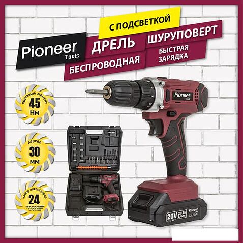 Дрель-шуруповерт Pioneer CD-M2011C-USP (с 1-м АКБ, кейс, оснастка)