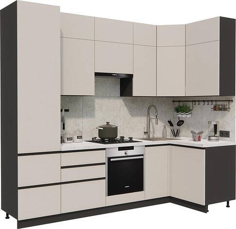 Готовая кухня ВерсоМебель Эко Премиум 1.2x2.7 правая (кашемир/ст. мрамор лацио)