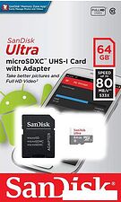 Карта памяти SanDisk Ultra SDSQUNR-064G-GN3MA microSDXC 64GB (с адаптером) Карта памяти SanDisk Ultra SDSQUNR-064G-GN3MA microSDXC 64GB (с адаптером)