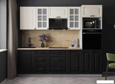 Готовая кухня Интерлиния Мила Деко 2.5 (черный/белый/дуб бунратти)