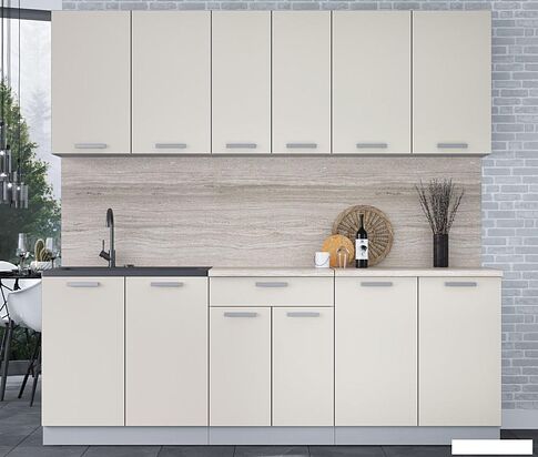 Готовая кухня Интерлиния Мила Лайт 2.2 (персидский жемчуг/персидский жемчуг/травертин серый)