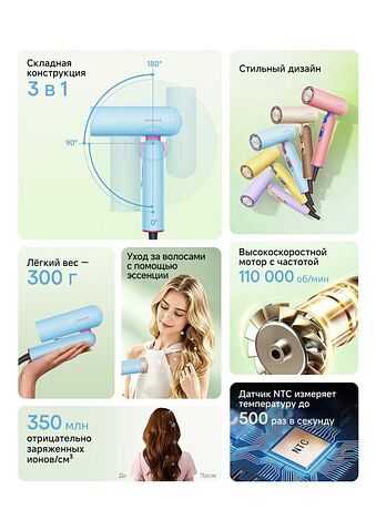 Фен Dreame Hair Dryer Pocket Cake Blue AHD51 (голубой)