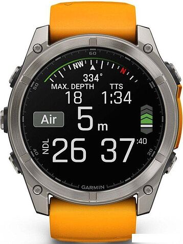 Умные часы Garmin Fenix 8 Sapphire 51мм (титановый, оранжевый силиконовый ремешок)