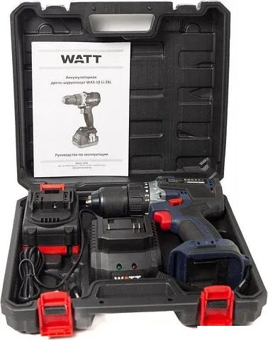 Дрель-шуруповерт WATT WAS-18 Li-2BL 1.018.090.00 (с 1-им АКБ, кейс)