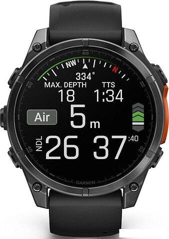 Умные часы Garmin Fenix 8 47мм (серый, черный силиконовый ремешок)
