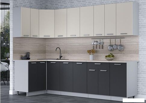 Готовая кухня Интерлиния Мила Лайт 1.2x2.8 (персидский жемчуг/антрацит/травертин серый)