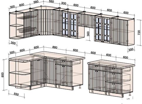 Готовая кухня Интерлиния Берес 1.5x3.3 левая (дуб серый/опал светлый)