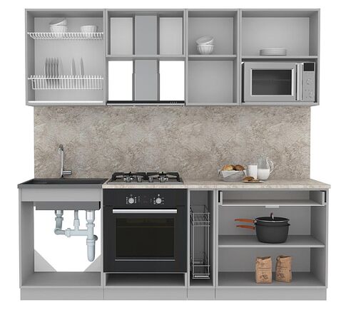 Готовая кухня Интерлиния Мила Лайт 2.2 ВТ (дуб белый/дуб серый/малага)