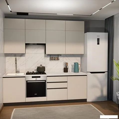 Готовая кухня ВерсоМебель Эко Премиум 2.4 (кашемир/ст. мрамор лацио)