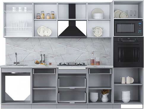 Готовая кухня Интерлиния Мила Пластик 2.8 (белый глянец/туманный глянец/опал светлый)