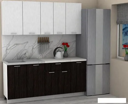 Готовая кухня ЭлиГард Lion 1.8 (белый структурный/дуб марбург/королевский опал)