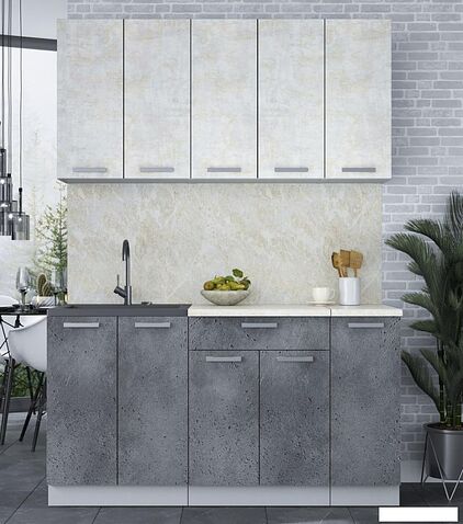 Готовая кухня Интерлиния Мила Лайт 1.5 (бетон лайт/бетон портленд)