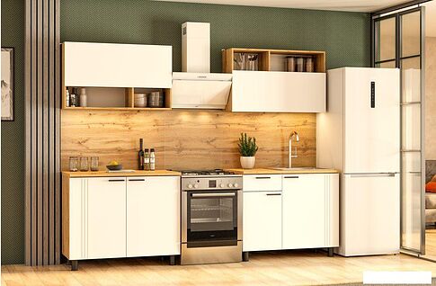 Готовая кухня Mio Tesoro Монако 2.0м (дуб золотой/белый матовый/дуб вотан)