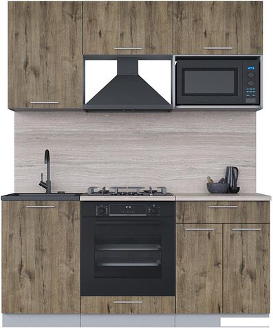 Готовая кухня Интерлиния Мила 1.7 ВТ (дуб веллингтон-дуб веллингтон-травертин серый)