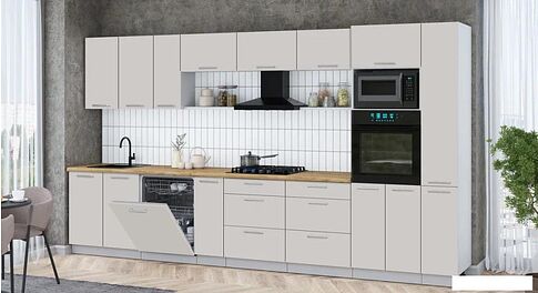 Готовая кухня Интерлиния Мила Gloss 3.8-ПМ1 (кашемир/кашемир/дуб бунратти)