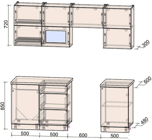 Кухонный модуль Интерлиния Мила Матте 2.1 Б (керамика/керамика/опал светлый)