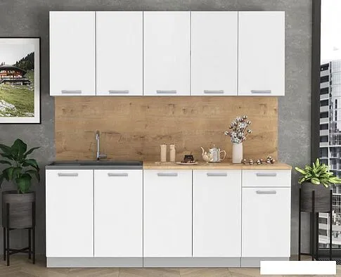 Готовая кухня Интерлиния Мила Лайт 2.0 (белый платинум/дуб бунратти)