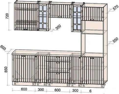 Готовая кухня Интерлиния Берес 2.4В (дуб лазурный/дуб бунратти)