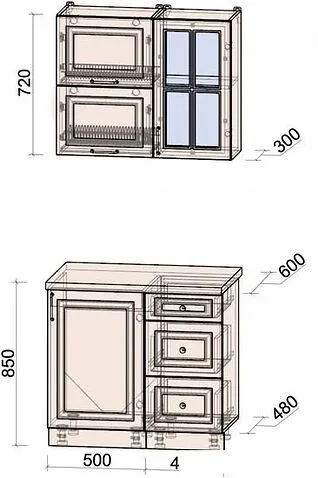 Готовая кухня Интерлиния Мила Шато 0.9Б (белый/луна/серый каспий)
