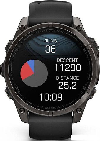 Умные часы Garmin Fenix 8 Sapphire, Titanium 47мм (угольно-черный DLC, пепельно-черный силиконовый ремешок)