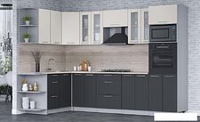 Готовая кухня Интерлиния Мила 1.68x3.0 левая (персидский жемчуг/антрацит/травертин серый)