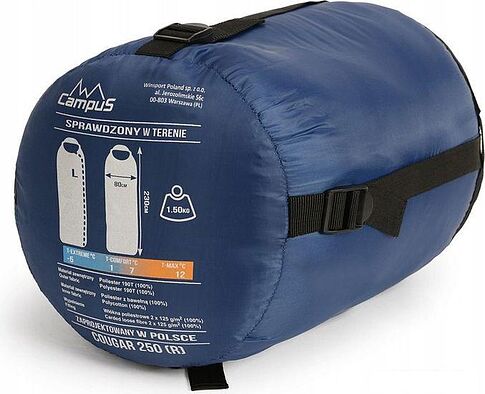 Спальный мешок Campus Cougar 250 R-zip (правая молния, оранжевый/черный)