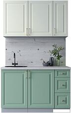 Готовая кухня Интерлиния Мила Шато 1.3А (белый/мята/бискайская сосна)