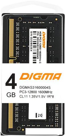Оперативная память Digma 4ГБ DDR3 SODIMM 1600 МГц DGMAS31600004S
