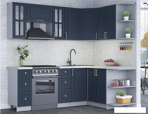 Готовая кухня Интерлиния Мила Шато 1.5x2.2 правая (индиго/индиго/опал светлый)