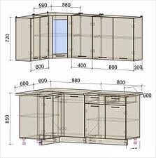Готовая кухня Интерлиния Мила 12x18 (антрацит/серебро)