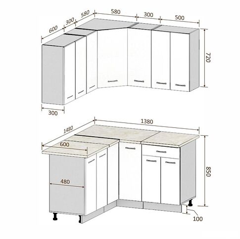 Готовая кухня Кортекс-мебель Корнелия Лира 1.5x1.4 (дуб сонома/марсель)