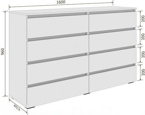Комод Кортекс-мебель Бари 160 8ш (береза/береза/береза)