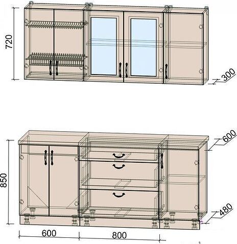 Кухня Интерлиния Мила Крафт 1.8Б (дуб английский)