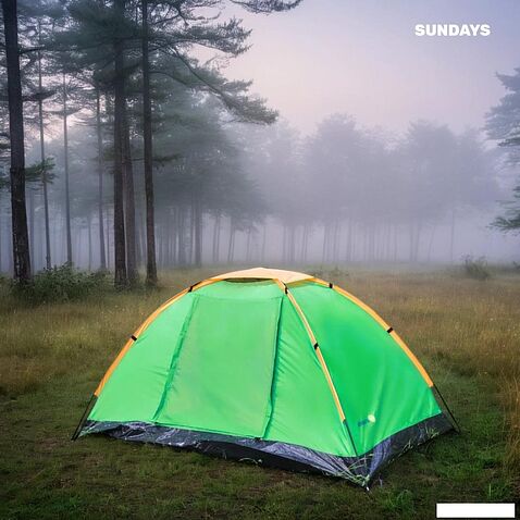 Кемпинговая палатка Sundays ZC-TT002-3 (зеленый/оранжевый со спальным мешком Baring ZC-SB022 синий)