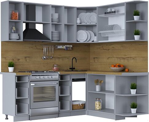 Готовая кухня Интерлиния Тренд 1.7x2.1 правая (океан/океан/дуб бунратти)