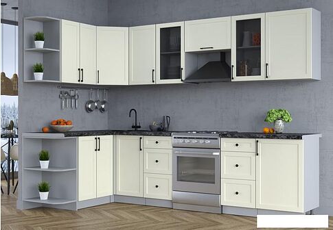 Готовая кухня Интерлиния Тренд 1.5x2.9 левая (белый/белый/кастилло темный)