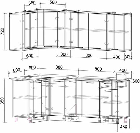 Угловая кухня Интерлиния Мила Лайт 1.2x2.1 (серебро/антрацит)