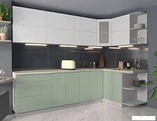 Угловая кухня Интерлиния Мила Матте 1.5x2.7 А правая (белый/мята/опал светлый)