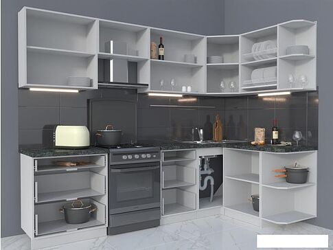 Готовая кухня Интерлиния Мила Матте 1.5x2.7 Б правая (белый-белый-опал светлый)