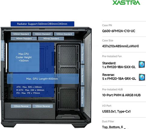 Корпус XASTRA Q600 6ARGB-C10-UC (черный)