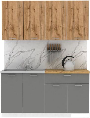 Готовая кухня ЭлиГард Lion 2 1.6 (дуб натуральный/дымчатый алмаз/дуб бунратти)