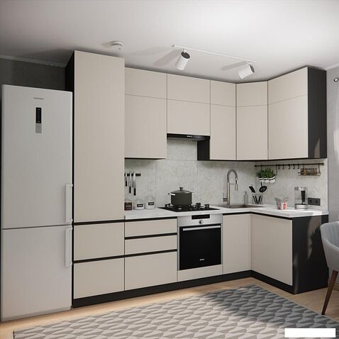 Готовая кухня ВерсоМебель Эко Премиум 1.2x2.7 правая (кашемир/ст. мрамор лацио)