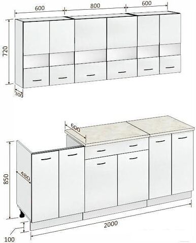 Кухня Кортекс-мебель Корнелия Экстра 2.0м (белый/береза/мадрид)